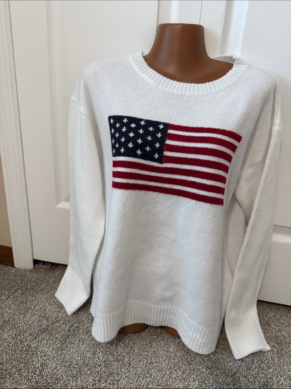 White Flag-Graphic Crewneck Sweater - Red & Navy Accent